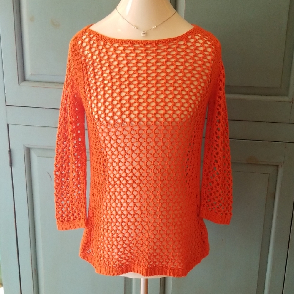 Tribal Orange Crochet Sweater 🌟